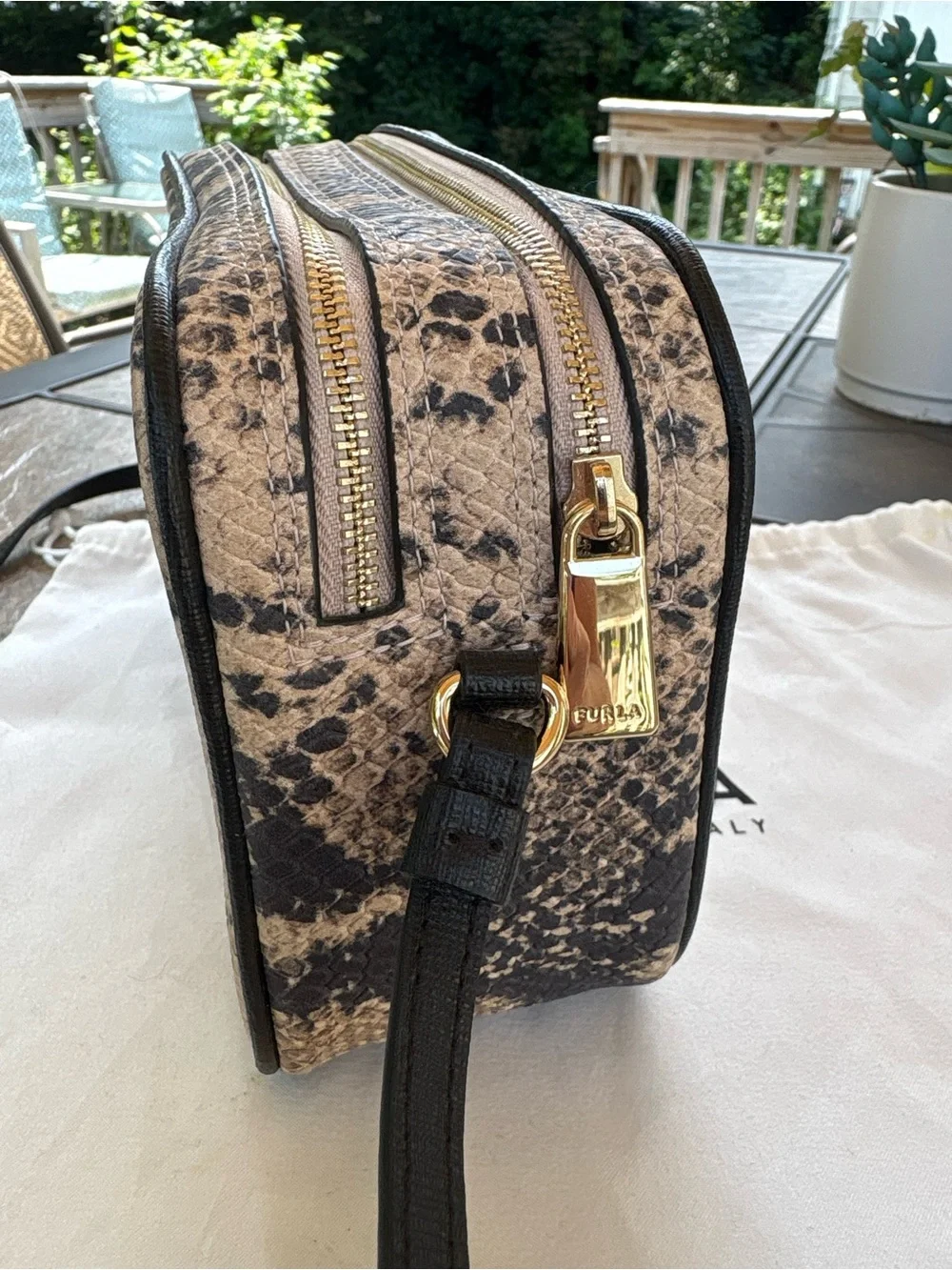Furla Black & Beige Python-Print Crossbody Bag